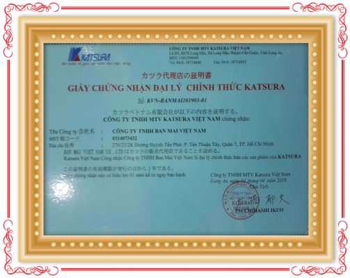 Chứng nhận Đại lý chính thức của Katsura JSC